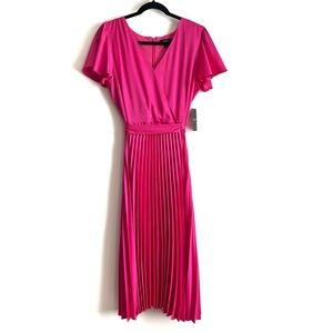 NWT Tahari ASL Vibrant Pink Silky Midi Dress Size 8